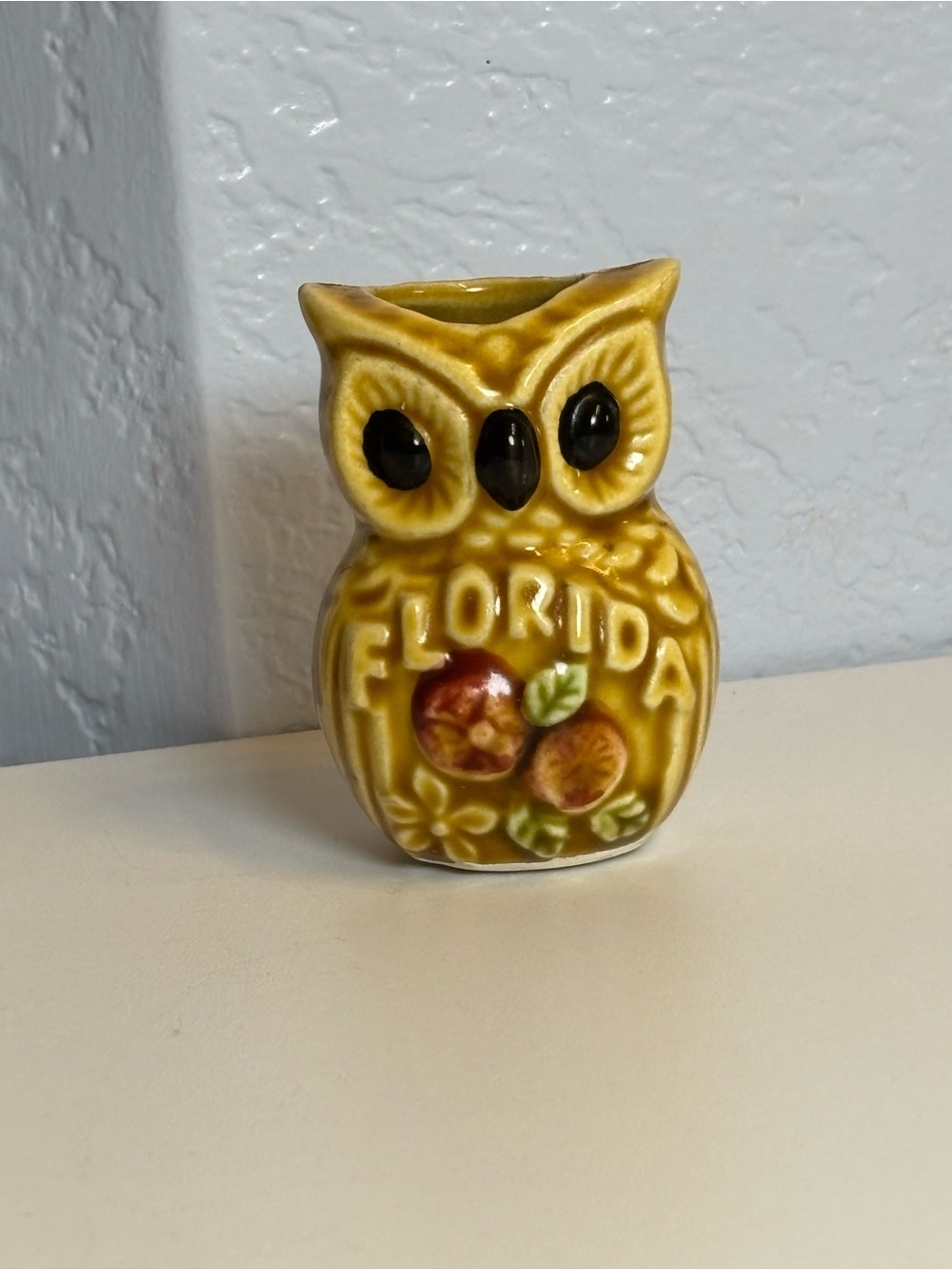 Vintage Yellow Owl Figurine Souvenir with Florida Text Made in Japan